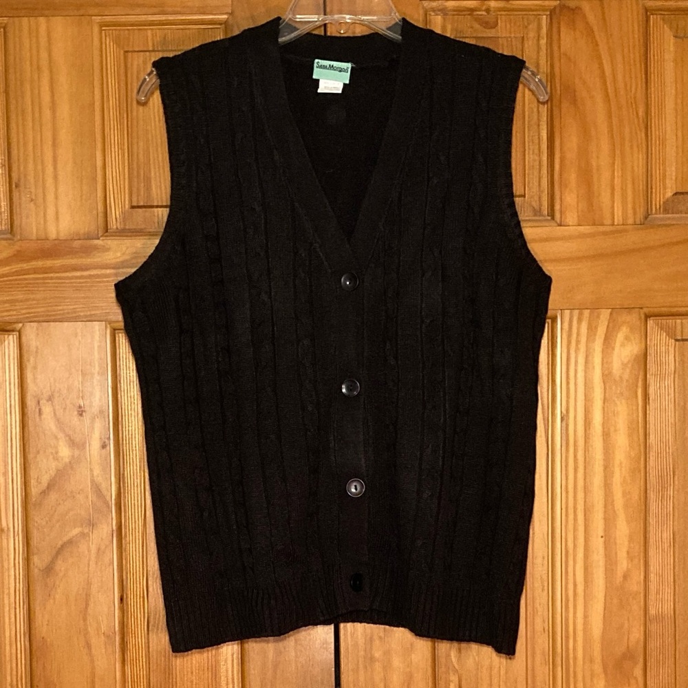 NWOT Vintage 90s Sara Morgan V-Neck Knit Sweater Vest Black Size L Large